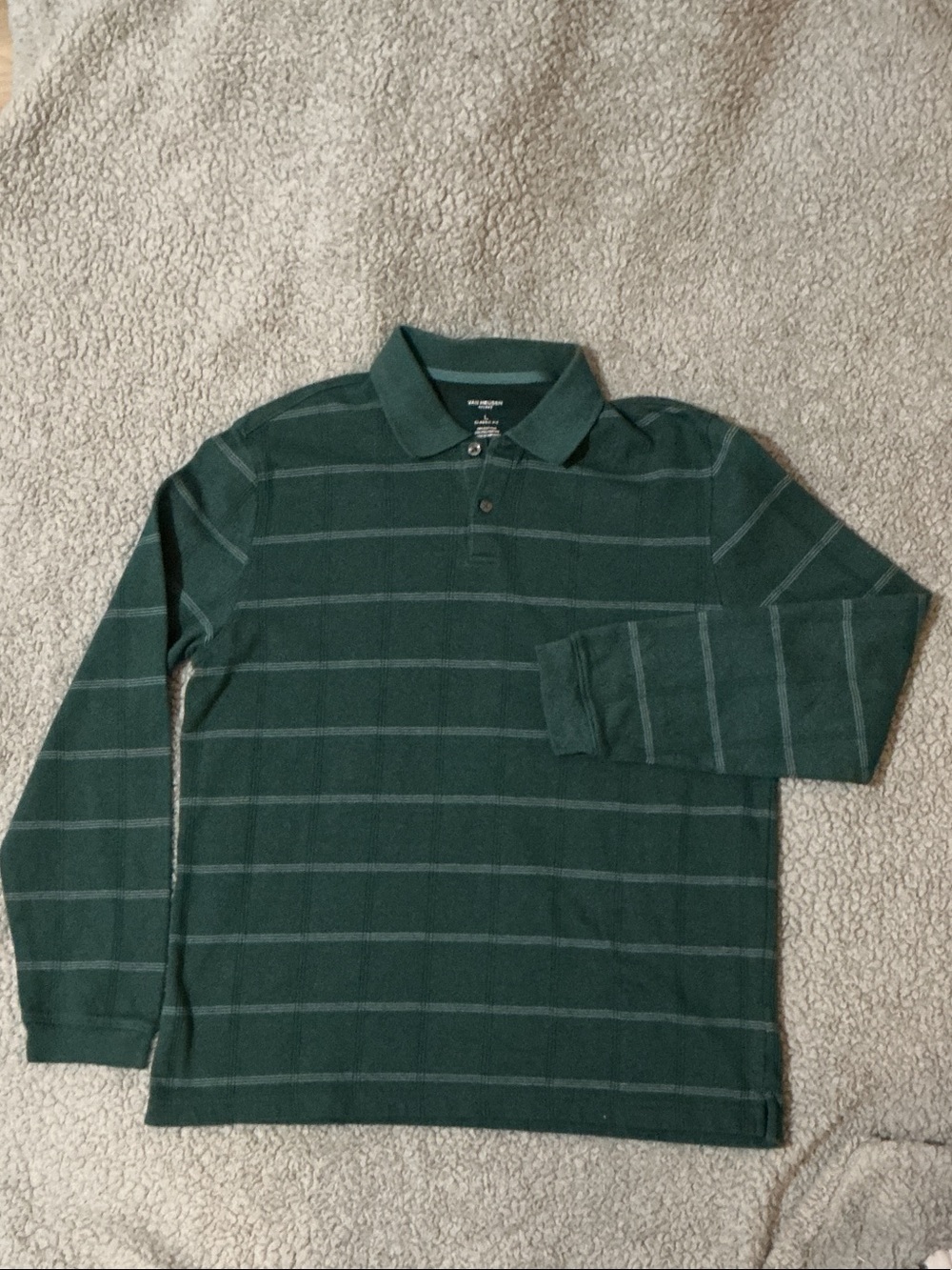 Van Heusen Dark Green Striped Long-Sleeve Button-Down Polo